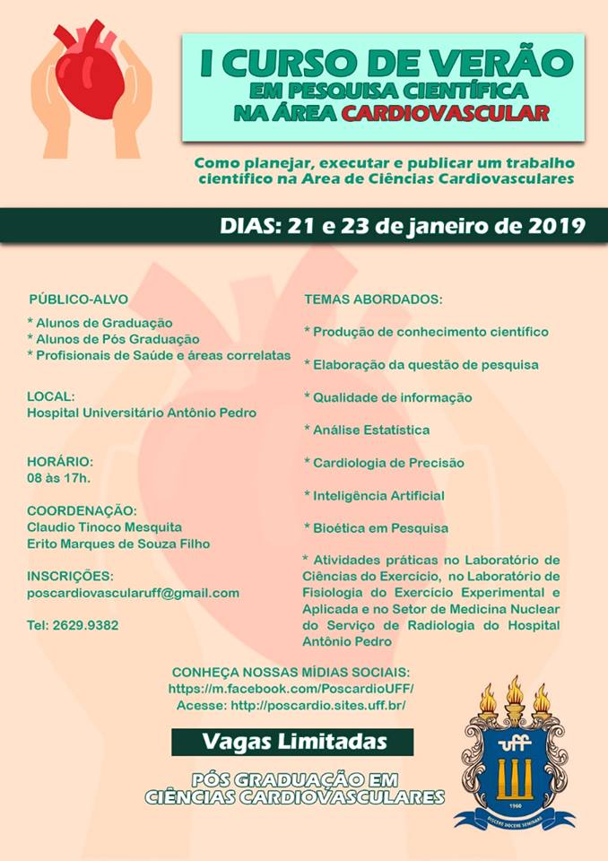 I Curso de Verão em Pesquisa Científica na Área Cardiovascular – 21 e 23/01/19 – Anfiteatro Aloysio de Paula – HUAP