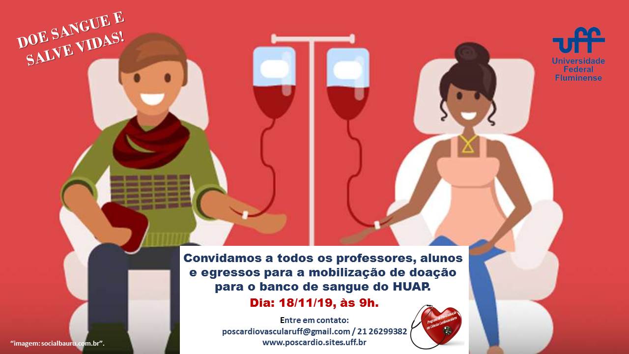 PPGCCV promove dia de mobilização para doação de sangue: 18/11/19, às 9h.